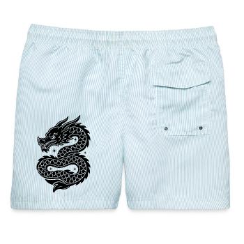 Linienzeichnung des himmlischen chinesischen Drachens - Männer Badeshorts - hellblau gestreift - Hinten - AI Model Male 178 light (178cm)