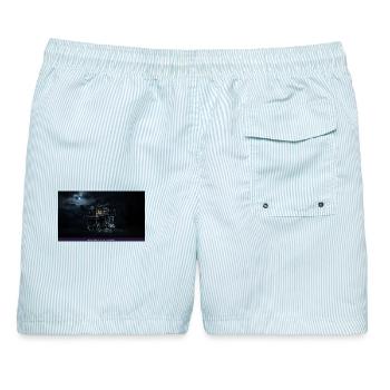 Nachtspuk-Haus Schattenlicht - Männer Badeshorts - hellblau gestreift - Hinten - AI Model Male 178 light (178cm)