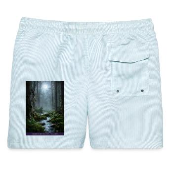 Mondnacht verzauberter Wald - Männer Badeshorts - hellblau gestreift - Hinten - AI Model Male 178 light (178cm)