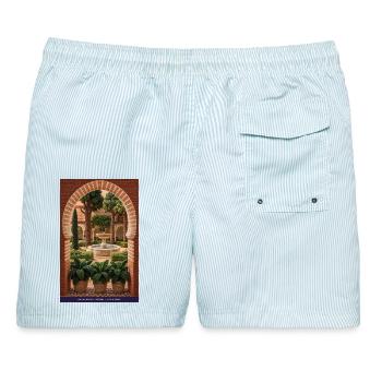 Andalusische Hofromantik - Männer Badeshorts - hellblau gestreift - Hinten - AI Model Male 178 light (178cm)