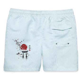 Sakura Torii am roten Mond - Männer Badeshorts - hellblau gestreift - Hinten - AI Model Male 178 light (178cm)