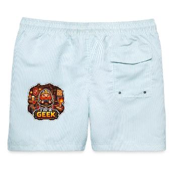 ICH BIN EIN NERD – Tavernenzwerg - Männer Badeshorts - hellblau gestreift - Hinten - AI Model Male 178 light (178cm)