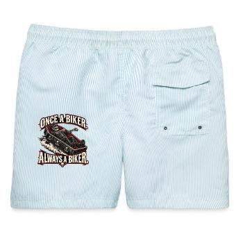 Einmal Biker, immer Biker. Biker-Humor - Männer Badeshorts - hellblau gestreift - Hinten - AI Model Male 178 light (178cm)