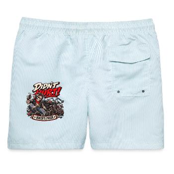 Nicht mal schlecht, Biker-Stolz. Biker-Humor - Männer Badeshorts - hellblau gestreift - Hinten - AI Model Male 178 light (178cm)