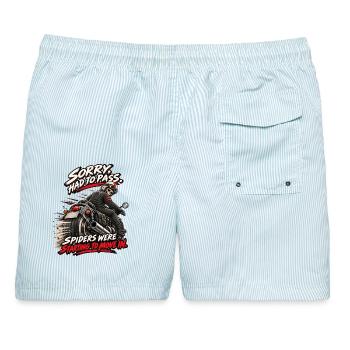 Überholung! Die Spinnen haben sich eingerichtet. Humor - Männer Badeshorts - hellblau gestreift - Hinten - AI Model Male 178 light (178cm)