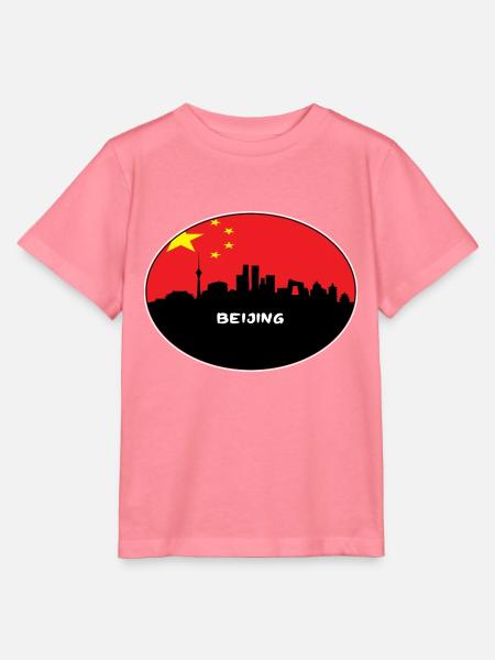 Peking-China-Flaggen-Skyline-Schattenbild-Reise - Stanley/Stella Kinder T-Shirt MINI CREATOR - Pink