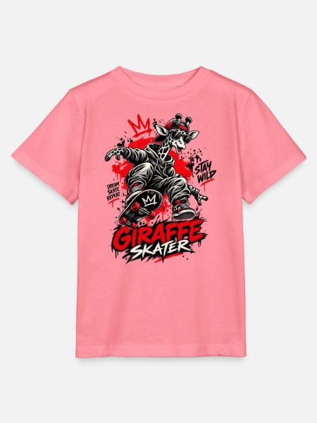 Giraffe Skateboarder Street Art - Stanley/Stella Kinder T-Shirt MINI CREATOR - Pink