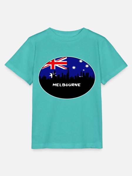 Melbourne-Australien-Flaggen-Skyline-Schattenbild-Reise - Stanley/Stella Kinder T-Shirt MINI CREATOR - Poolblau