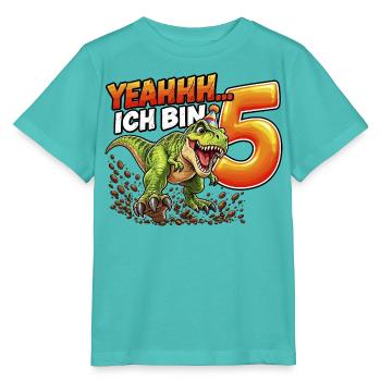 Dino Geburtstag 5 Jahre T-Rex Shirt - Stanley/Stella Kinder T-Shirt MINI CREATOR  - Poolblau - Vorne