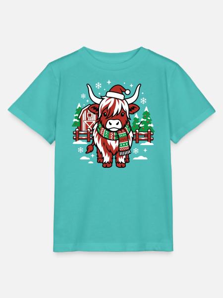 Rote Weihnachtsmannkuh auf Winter Farm - Stanley/Stella Kinder T-Shirt MINI CREATOR - Poolblau