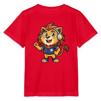 Löwe Lustige Zeichentrickfigur Kopfhörer Musik - Stanley/Stella Kinder T-Shirt MINI CREATOR  - Rot - Vorne - Jaiden (125cm)