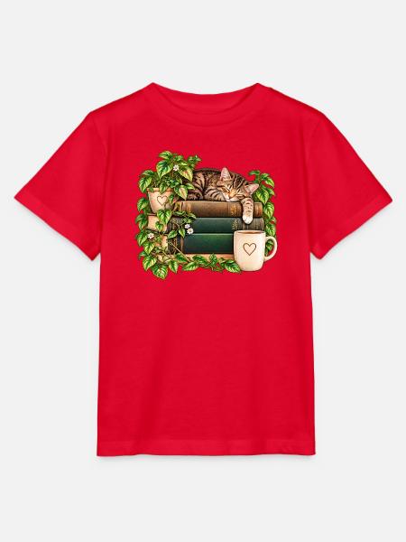Katzenruhe auf Bücherstapel - Stanley/Stella Kinder T-Shirt MINI CREATOR - Rot