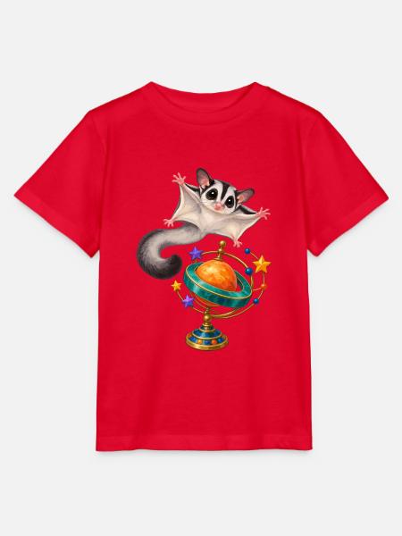 Gleitbeutler mit buntem Planeten-Ringkreisel - Stanley/Stella Kinder T-Shirt MINI CREATOR - Rot