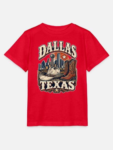 Dallas Texas Cowboy Skyline - Stanley/Stella Kinder T-Shirt MINI CREATOR - Rot