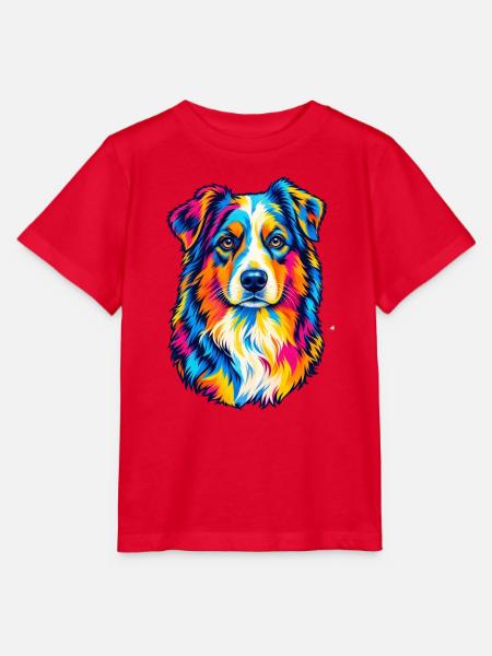 Bunter Australian Shepherd – Pop-Art-Aussie-Hund - Stanley/Stella Kinder T-Shirt MINI CREATOR  - Rot