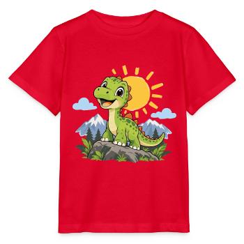 Süßer Dinosaurier – Kleiner Dino auf Abenteuer - Stanley/Stella Kinder T-Shirt MINI CREATOR  - Rot - Vorne - Jaiden (125cm)