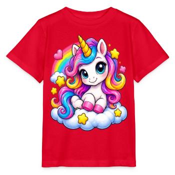 Regenbogen Unicorn auf Wolke - Stanley/Stella Kinder T-Shirt MINI CREATOR  - Rot - Vorne - Jaiden (125cm)