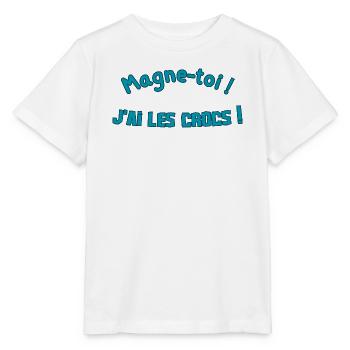 Magne-toi J'ai les Cr*cs – Bleu Pop - T-shirt bio MINI CREATOR Stanley/Stella Enfant - blanc - Devant - Maike (125cm)