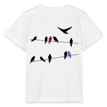 Vogel schwarze Zugvögel auf einer Stromleitung - Stanley/Stella Kinder T-Shirt MINI CREATOR  - Weiß - Vorne - Maike (125cm)