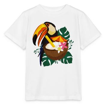 Tukan mit Kokosnuss-Cocktail - Tropisch - Stanley/Stella Kinder T-Shirt MINI CREATOR  - Weiß - Vorne - Maike (125cm)