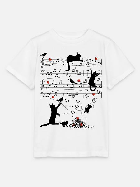 Notenblatt Katzen Herzen Musik Amsel - Stanley/Stella Kinder T-Shirt MINI CREATOR - Weiß