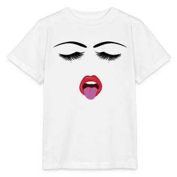 Gesicht mit Zunge raus - Wimpern Minimal - Stanley/Stella Kinder T-Shirt MINI CREATOR  - Weiß - Vorne - Maike (125cm)