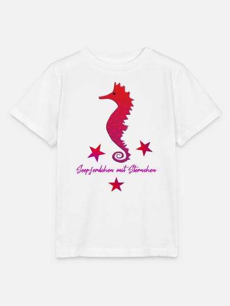 rotes Seepferd mit Sternchen - Stanley/Stella Kinder T-Shirt MINI CREATOR - Weiß