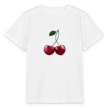 Zwei rote Kirschen am Stiel - Glänzend gemalt - Stanley/Stella Kinder T-Shirt MINI CREATOR  - Weiß - Vorne - Maike (125cm)
