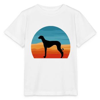 Alter kroatischer Windhund Hund Silhouette Retro Sonne - Stanley/Stella Kinder T-Shirt MINI CREATOR  - Weiß - Vorne - Maike (125cm)