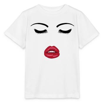 Gesicht mit roten Lippen - Wimpern und Kussmund - Stanley/Stella Kinder T-Shirt MINI CREATOR  - Weiß - Vorne - Maike (125cm)
