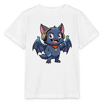 Fledermaus Lustige Zeichentrickfigur Kopfhörer Musik - Stanley/Stella Kinder T-Shirt MINI CREATOR  - Weiß - Vorne - Maike (125cm)