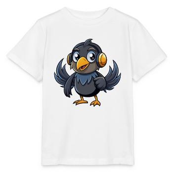 Krähe Lustige Zeichentrickfigur Kopfhörer Musik - Stanley/Stella Kinder T-Shirt MINI CREATOR  - Weiß - Vorne - Maike (125cm)