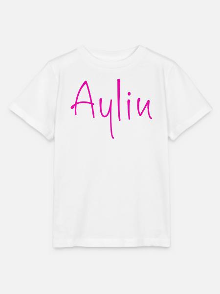 Aylin NeonPink Schriftzug - Stanley/Stella Kinder T-Shirt MINI CREATOR - Weiß
