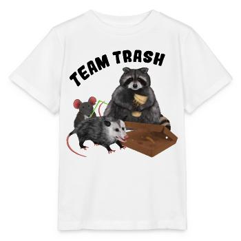 Team Trash - Trash Animals Clique mit Pizzakarton - Stanley/Stella Kinder T-Shirt MINI CREATOR  - Weiß - Vorne - Maike (125cm)