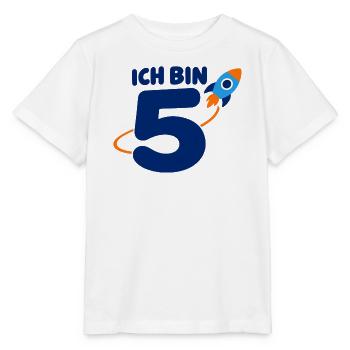 5. Geburtstag Rakete - Ich bin fünf - Stanley/Stella Kinder T-Shirt MINI CREATOR  - Weiß - Vorne - Maike (125cm)