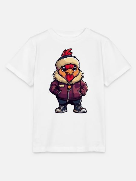 Hahn mit Winterjacke und Fellmütze - Stanley/Stella Kinder T-Shirt MINI CREATOR  - Weiß