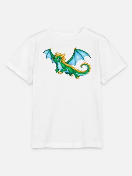 Smaragdgrüne Drachendame mit goldener Mähne - Stanley/Stella Kinder T-Shirt MINI CREATOR - Weiß