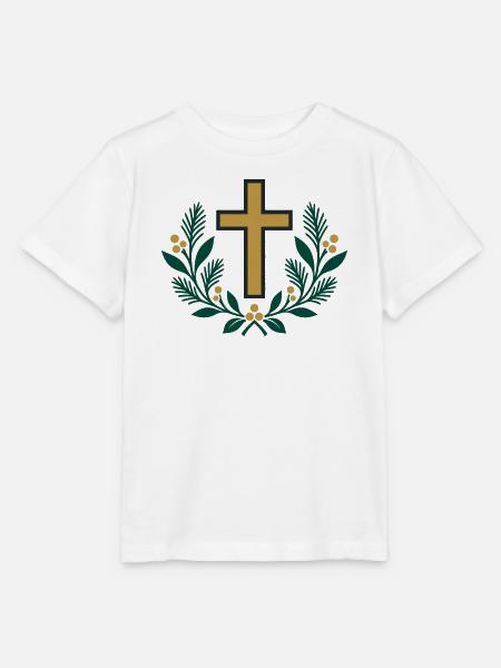 Goldenes Kreuz im Laubkranz - Stanley/Stella Kinder T-Shirt MINI CREATOR - Weiß