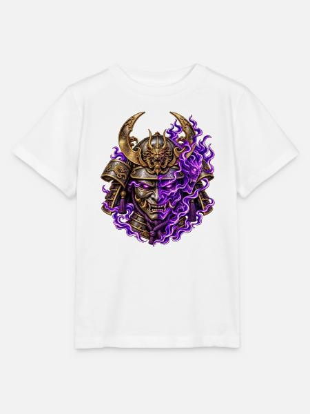 Dämonischer Samurai – Oni-Maske & Lila Flammen - Stanley/Stella Kinder T-Shirt MINI CREATOR  - Weiß