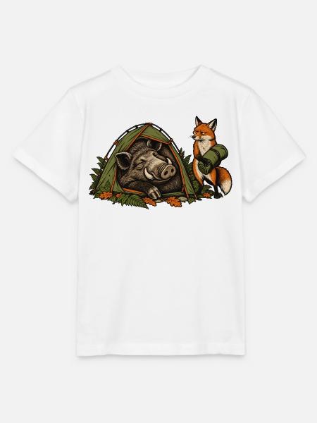 Wildschwein und Fuchs beim Zelten - Stanley/Stella Kinder T-Shirt MINI CREATOR - Weiß