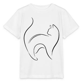 Minimalistische Katze – Abstrakte Katzenlinienzeichnung - Stanley/Stella Kinder T-Shirt MINI CREATOR  - Weiß - Vorne - Maike (125cm)