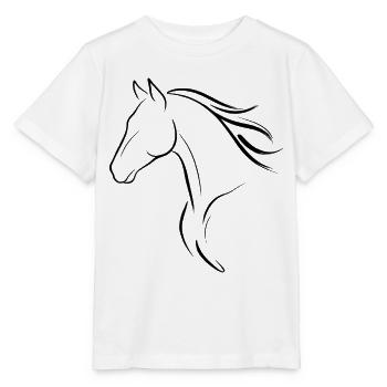 Fließende Mähne – Minimalistische Pferdelinienkunst - Stanley/Stella Kinder T-Shirt MINI CREATOR  - Weiß - Vorne - Maike (125cm)