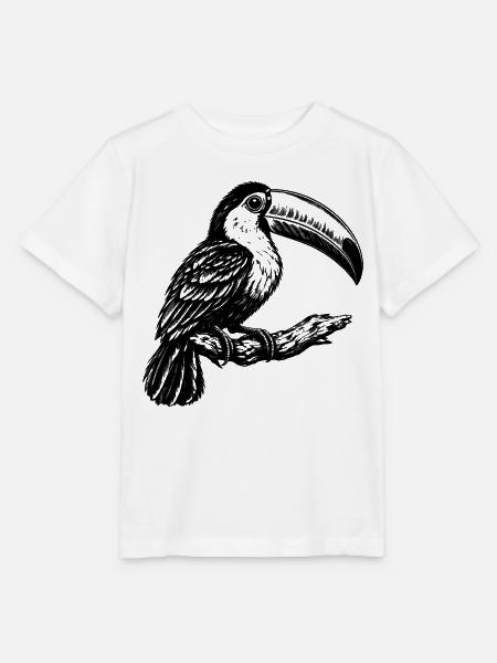 Tukan – Schwarz Weiß Vogelgravur - Stanley/Stella Kinder T-Shirt MINI CREATOR  - Weiß