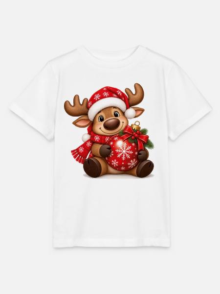 Weihnachtselch mit roter Weihnachtskugel - Stanley/Stella Kinder T-Shirt MINI CREATOR - Weiß
