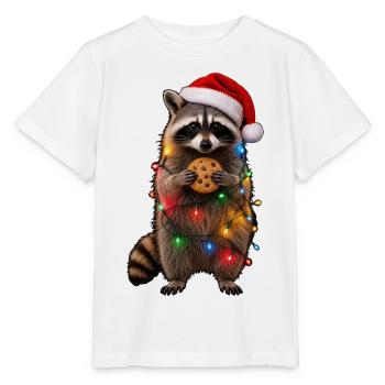 Süßer Weihnachtsmützen Waschbär mit Lichterkette - Stanley/Stella Kinder T-Shirt MINI CREATOR  - Weiß - Vorne - Maike (125cm)