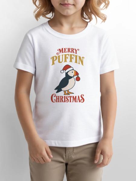 Frohe Papageitaucher Weihnachten Lustiger Weihnachtsvogel - Stanley/Stella Kinder T-Shirt MINI CREATOR - Weiß - Vorne - Maike (125cm)