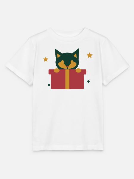 Neugierige Katze im Weihnachtsgeschenk - Stanley/Stella Kinder T-Shirt MINI CREATOR - Weiß