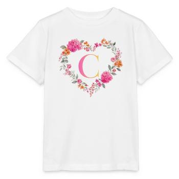 C Monogramm Blumen Herz personalisierbar - Stanley/Stella Kinder T-Shirt MINI CREATOR  - Weiß - Vorne - Maike (125cm)