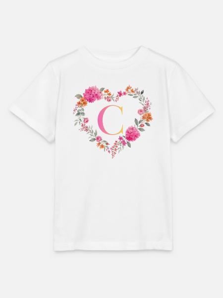 C Monogramm Blumen Herz personalisierbar - Stanley/Stella Kinder T-Shirt MINI CREATOR  - Weiß