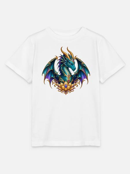 Lotusdrache – Türkiser Fantasy-Drache in Gold - Stanley/Stella Kinder T-Shirt MINI CREATOR  - Weiß